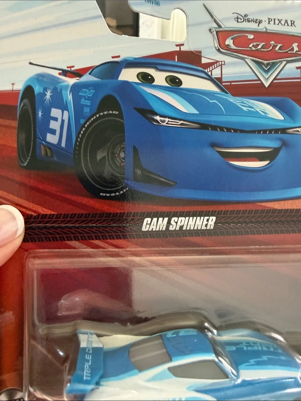 Mattel Disney Pixar Cars Cam Spinner Blue Die-Cast Racer. New.